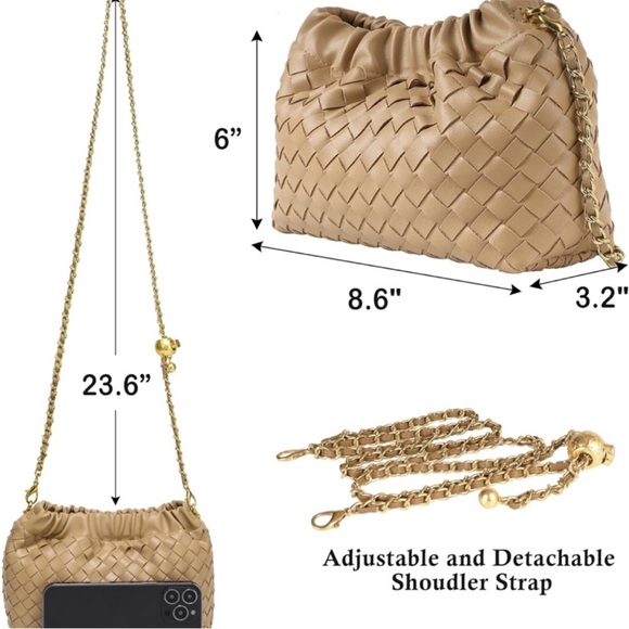 Elegant Tan Woven Shoulder Bag - Picture 3 of 3